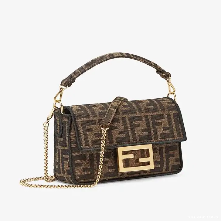 Vintage HOT Mini Brown Motif Bag Baguette Fendi In Fabric FF 0407